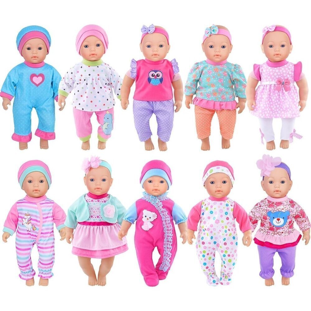 🆕 Newborn Baby Doll Pink 10 Sets Clothes Includes Matching Hats Unique Design